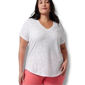 ATHLETA Essential V-Neck Tee - Floral Essence Bright White Plus 1X